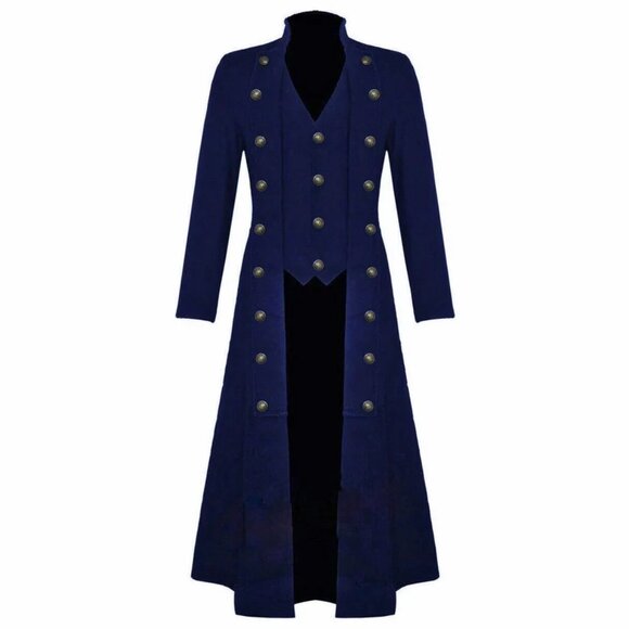 Men's Cotton Twill Steampunk Jacket Goth Victorian Military Style Trench Coat